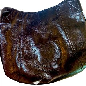 Salvatore Ferragamo Logo Black Leather Perforated Shoulder Bag